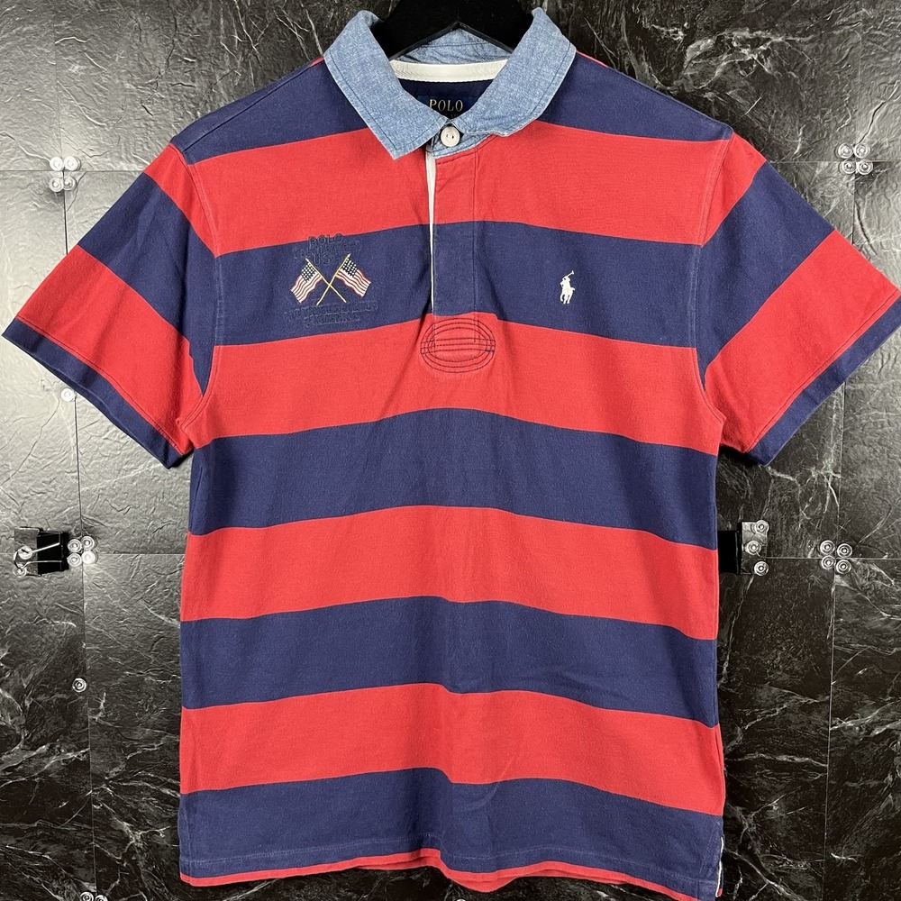 Polo Ralph Lauren Boy's Red Striped USA Flag Polo Shirt Large (Men's XS)